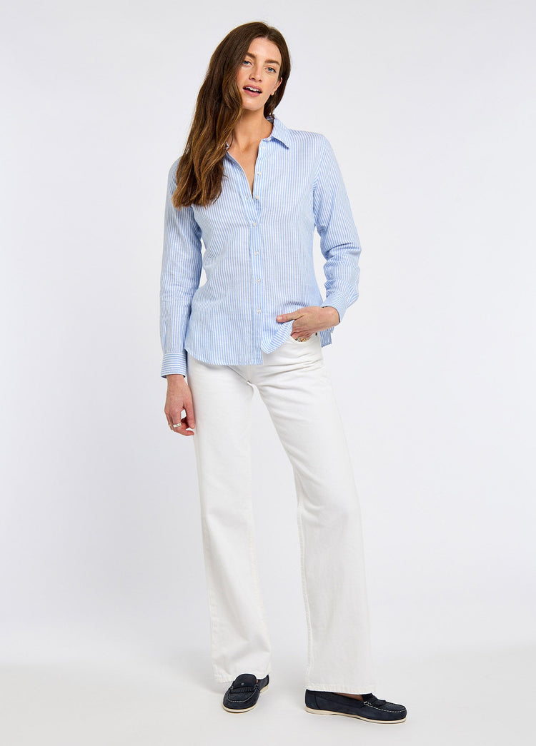 Butterfly Women’s long sleeve linen shirt- blue