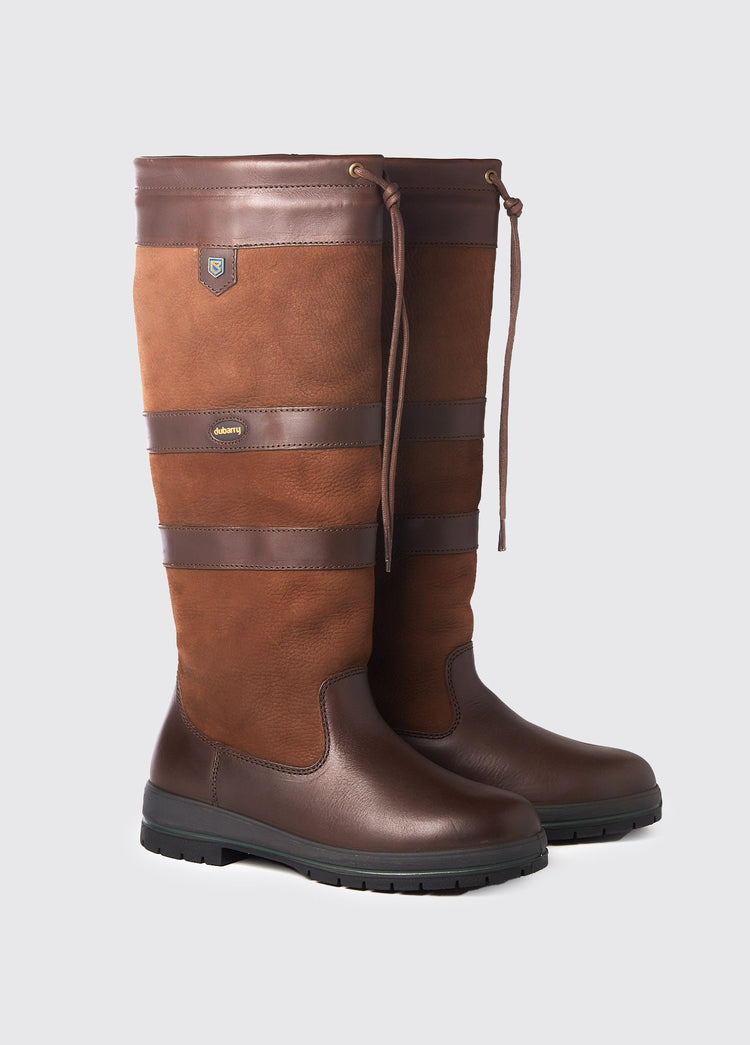 A pair of Dubarry knee-high walnut brown leather Galway Country Boot with laced top