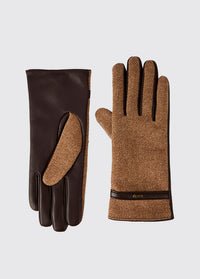 Ballycastle Ladies Tweed Leather Gloves - Camel Twill
