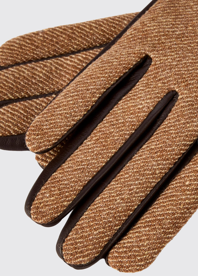 Ballycastle Ladies Tweed Leather Gloves - Camel Twill