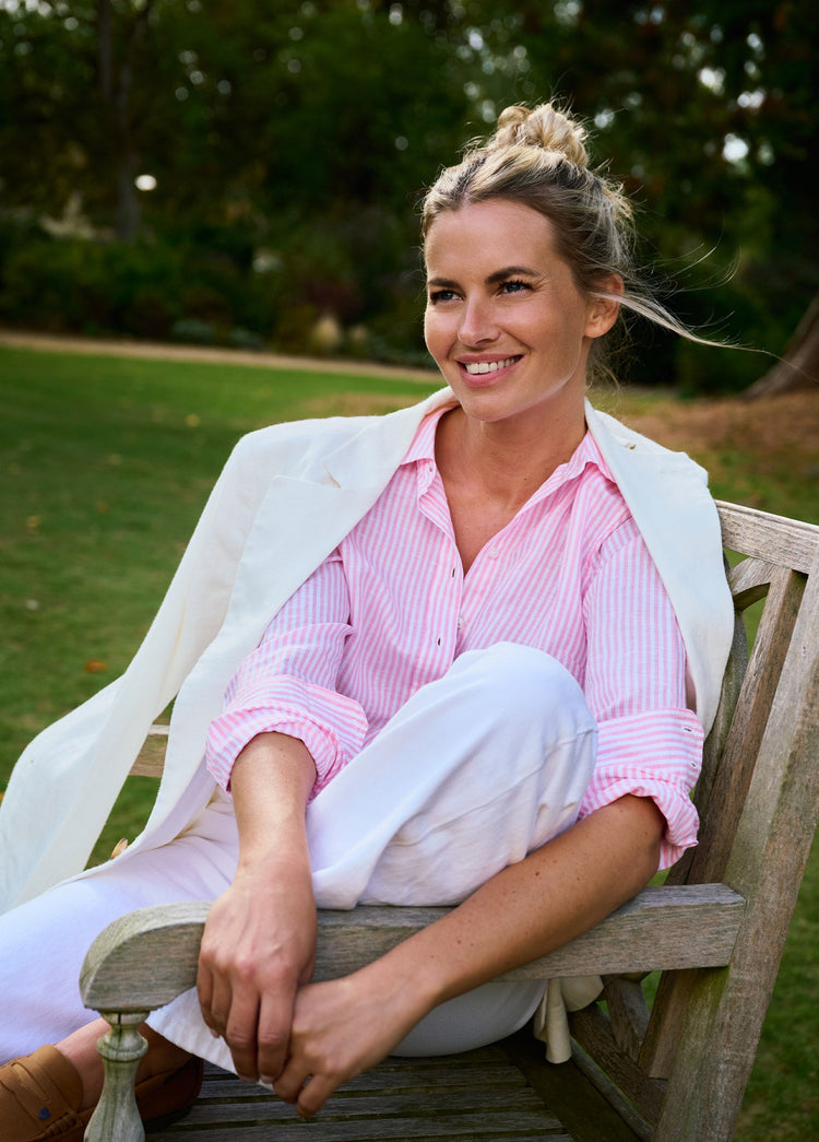 Butterfly Women’s Long Sleeve Linen Shirt - Pink