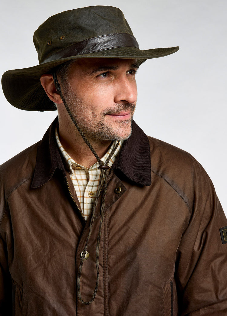 Castlejordan Wax cotton brimmed hat - Olive