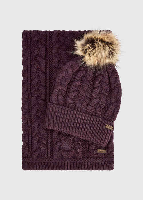 Edenmore Knitted hat and scarf set - Damson